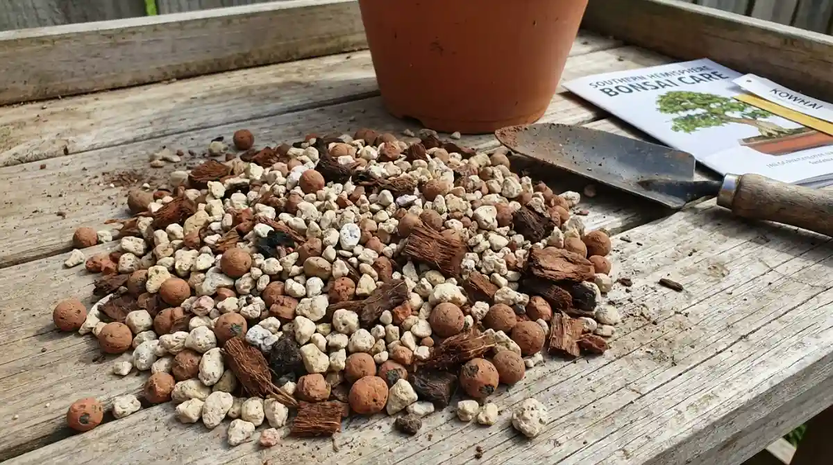 Ideal bonsai soil mix components for Totara and Rimu, vital for proper totara bonsai care and root health