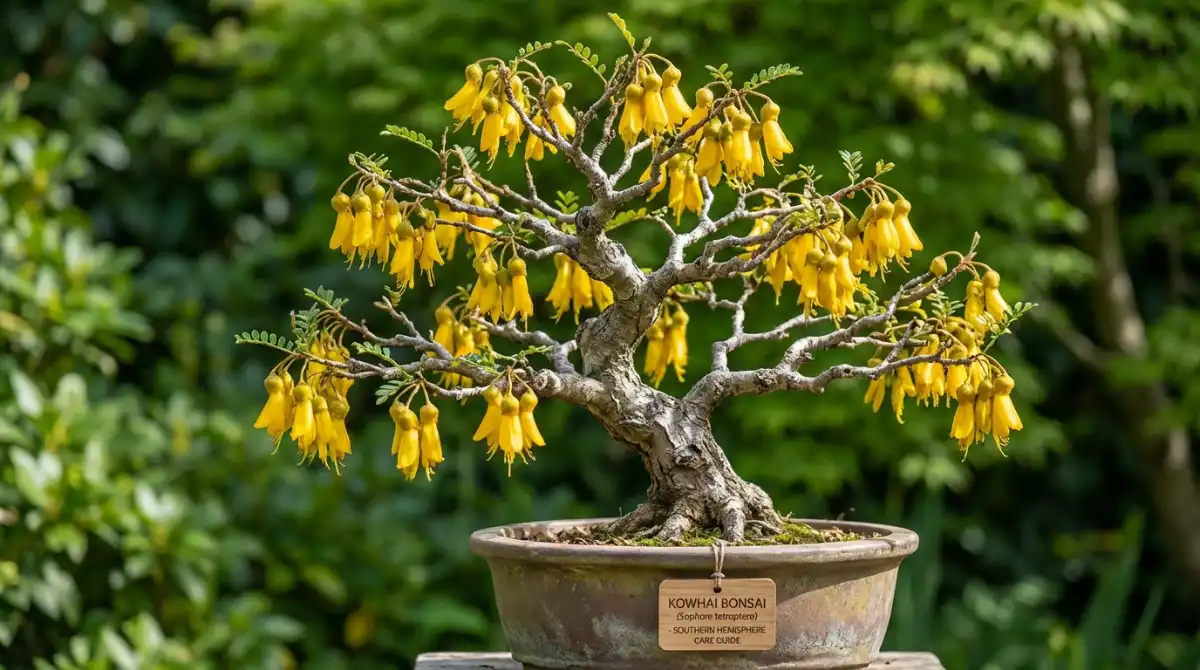 Kowhai bonsai with golden bell flowers