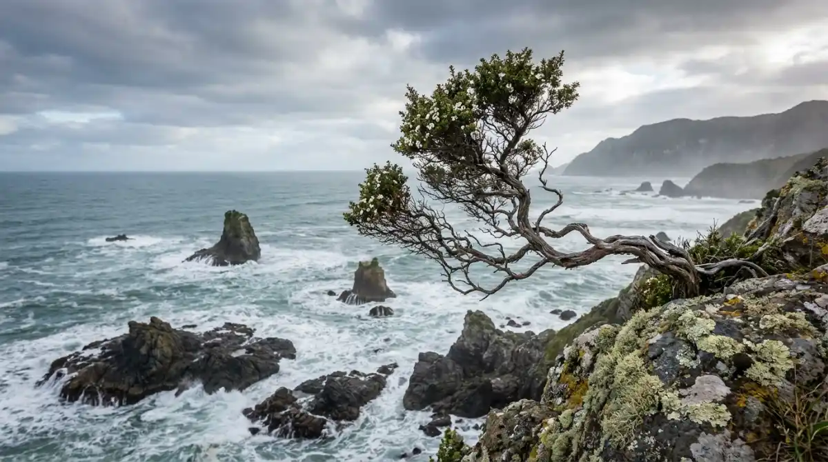 Windswept style Manuka bonsai reflecting New Zealand landscape