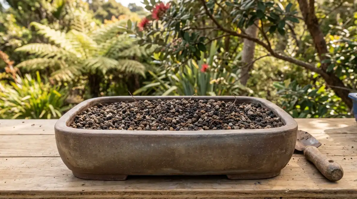 Bonsai pot and soil mix for Pohutukawa