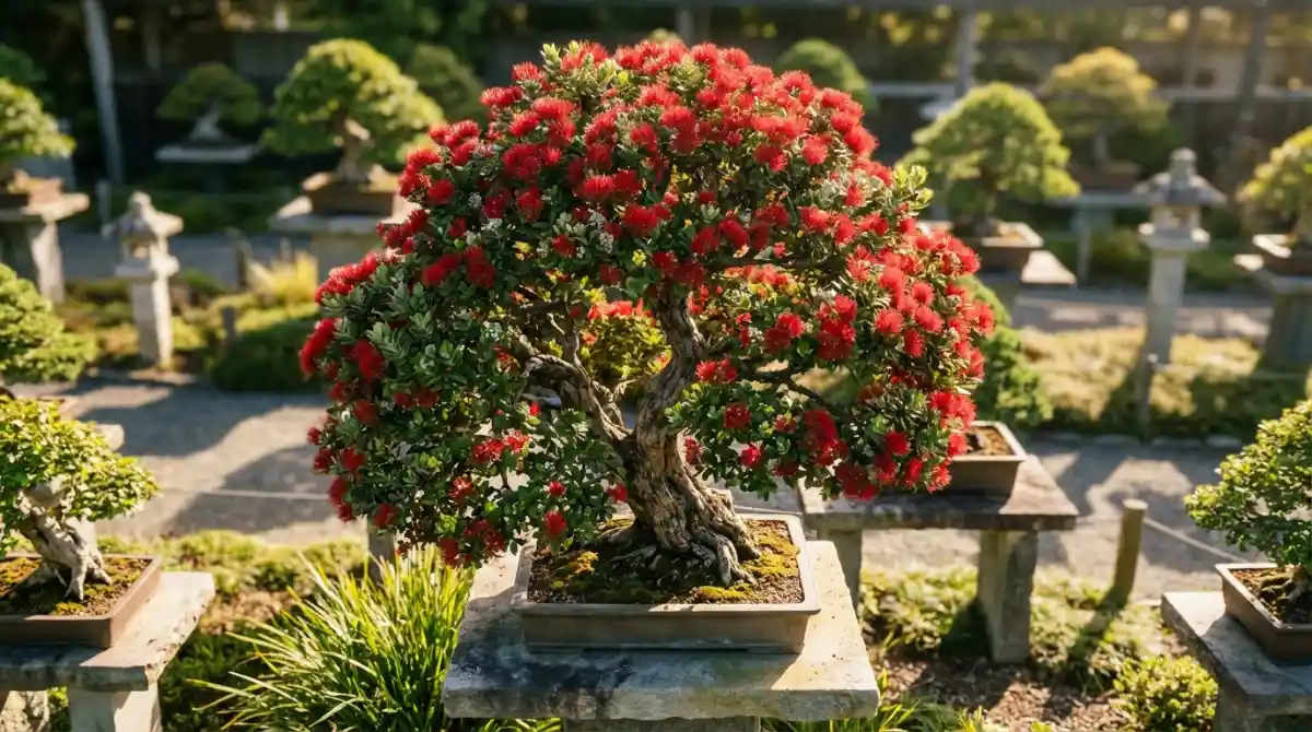 Pohutukawa bonsai thriving in summer sun