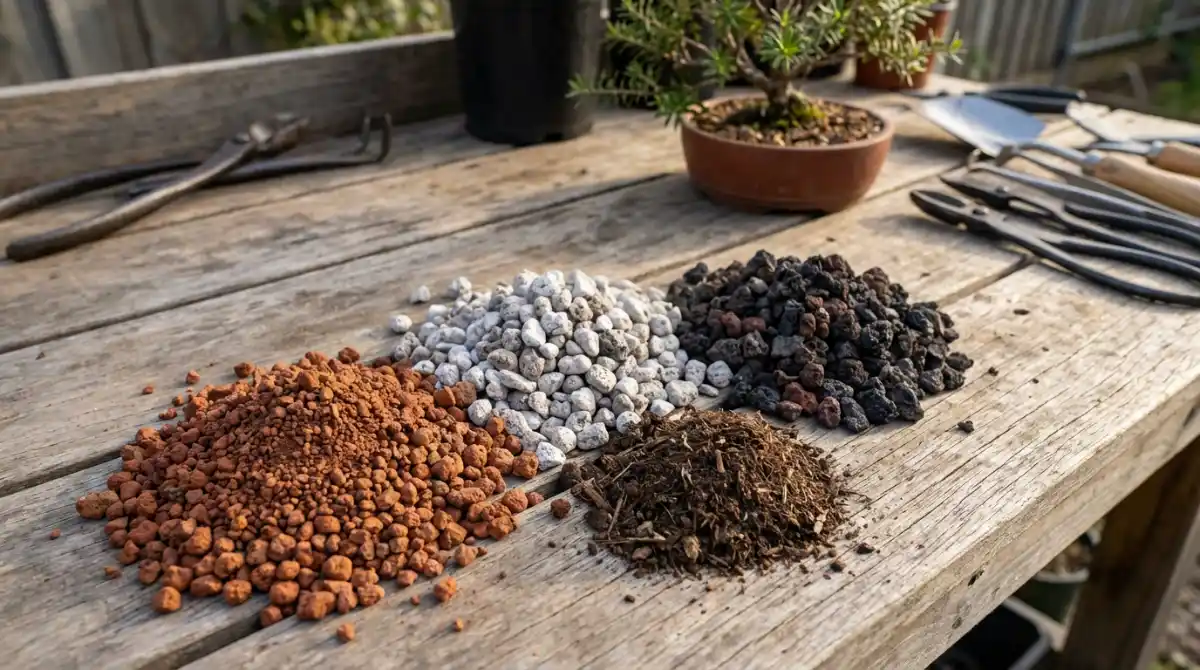 Bonsai soil components: Akadama, Pumice, Lava Rock