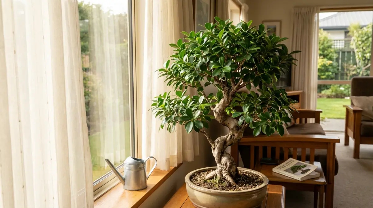 Optimal light and watering setup for Ficus bonsai in NZ home