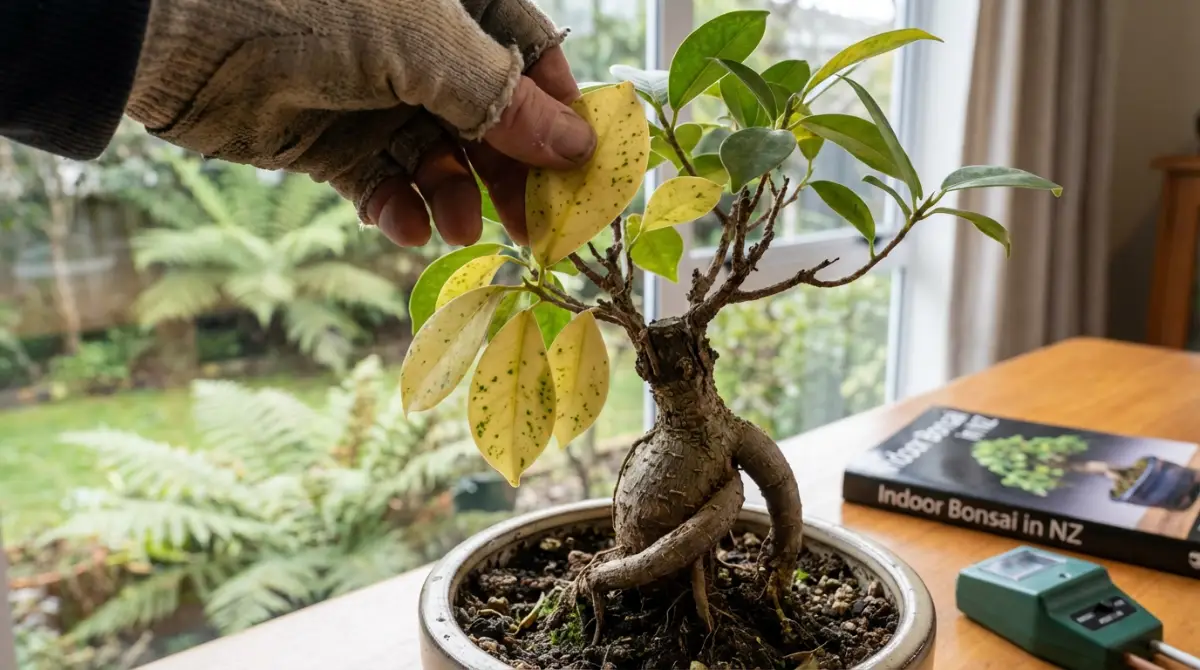 Troubleshooting yellowing leaves on easy indoor bonsai NZ