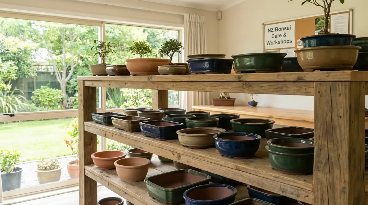 Diverse selection of bonsai pots in New Zealand