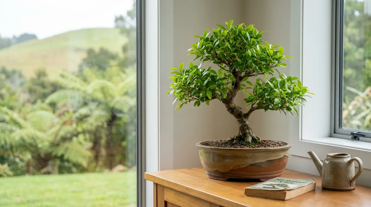 Healthy indoor bonsai with green leaves in New Zealand