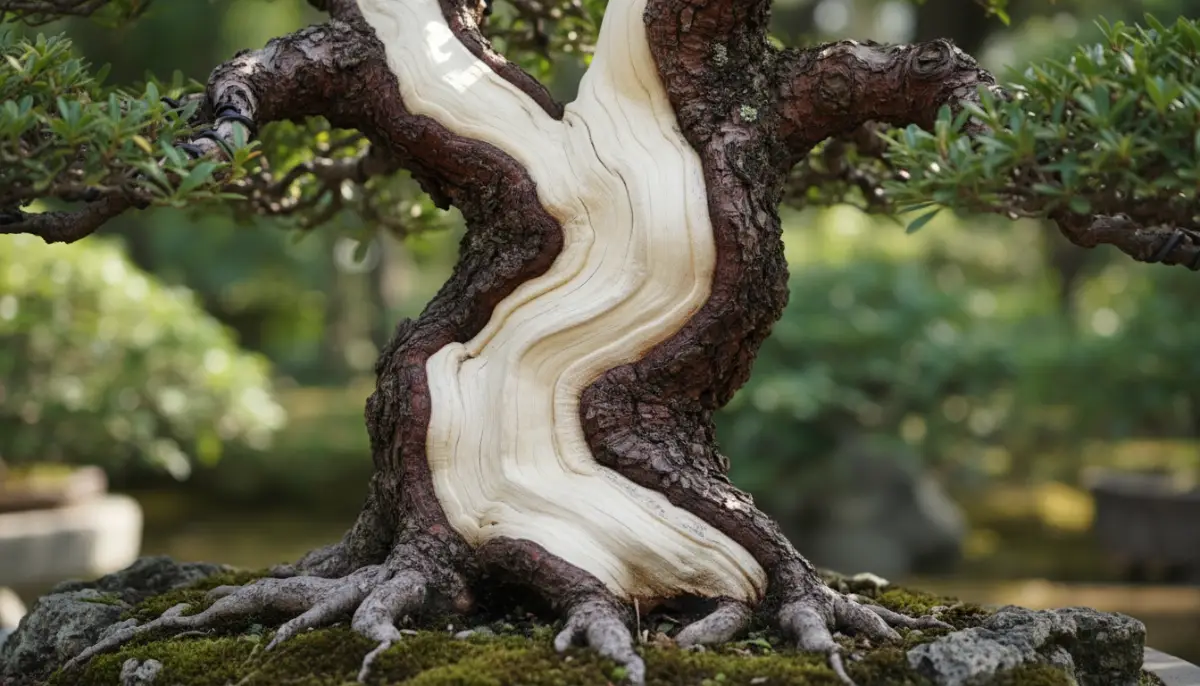 Creating Deadwood Effects (Jin & Shari) on Bonsai - Detailed view of a b