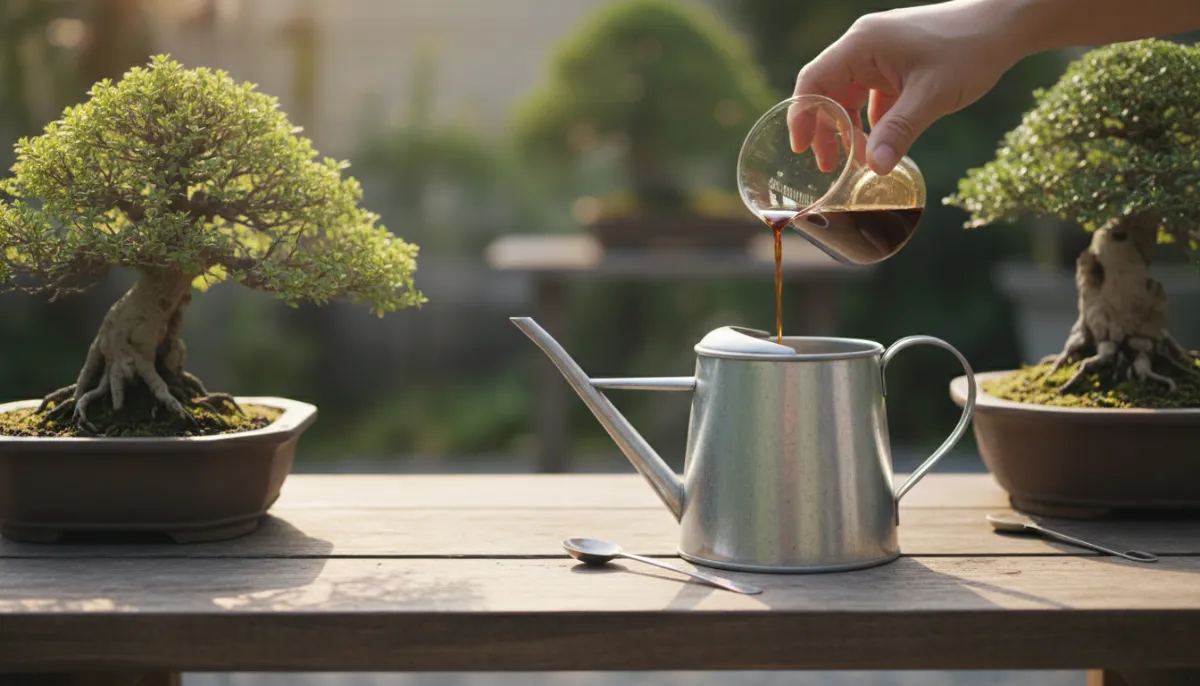 Bonsai Fertilizer Recommendations: Organic vs. Chemical - A person carefully m