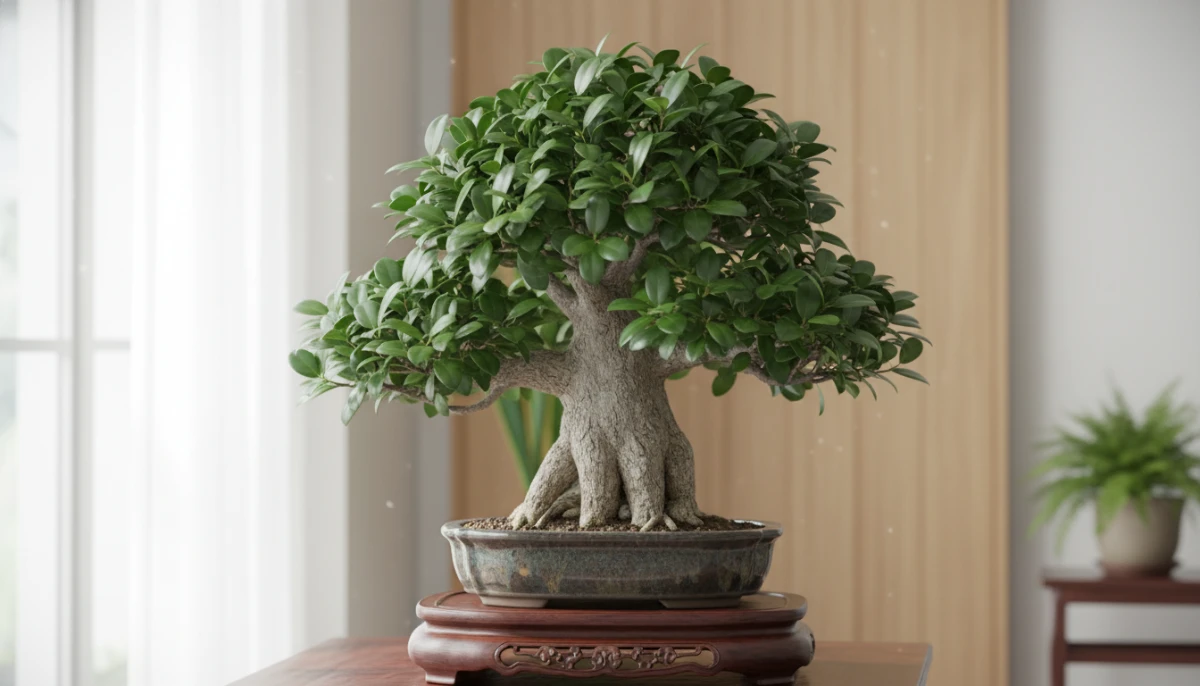 Vibrant Ficus Bonsai tree indoors