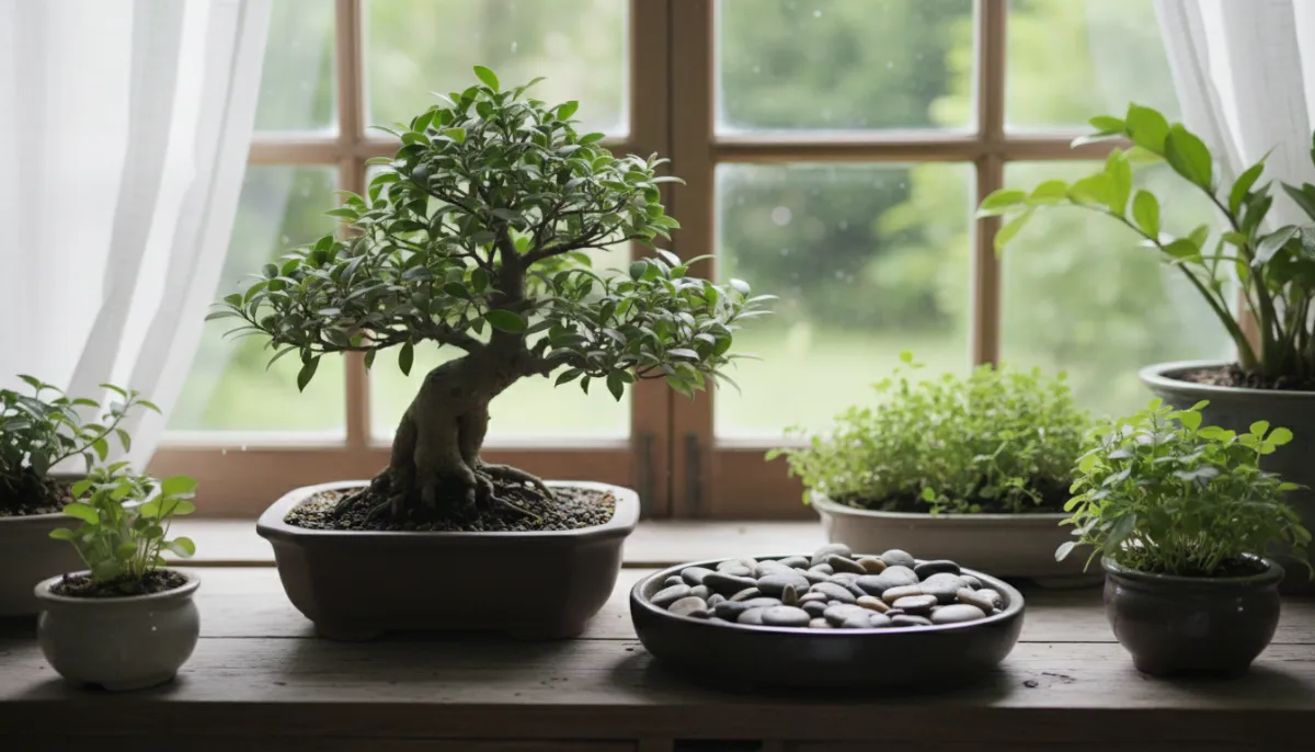 Ficus Bonsai in bright, indirect light with humidity tray