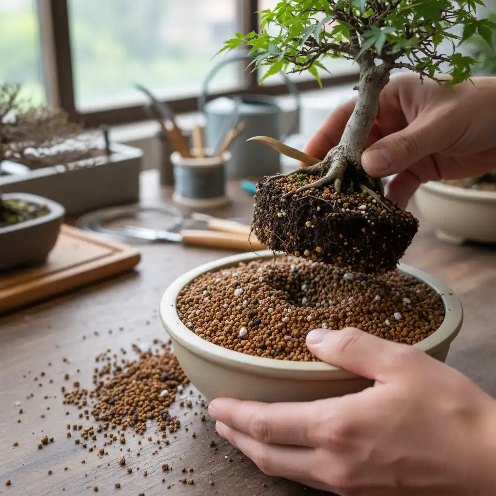 Root Rot Treatment Bonsai - A bonsai being repotted