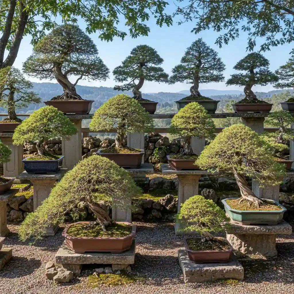 Outdoor juniper bonsai collection