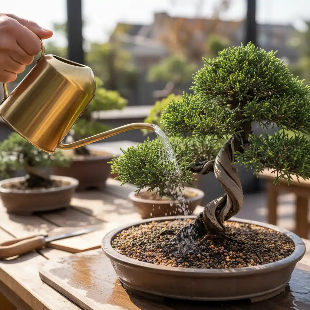 Watering juniper bonsai