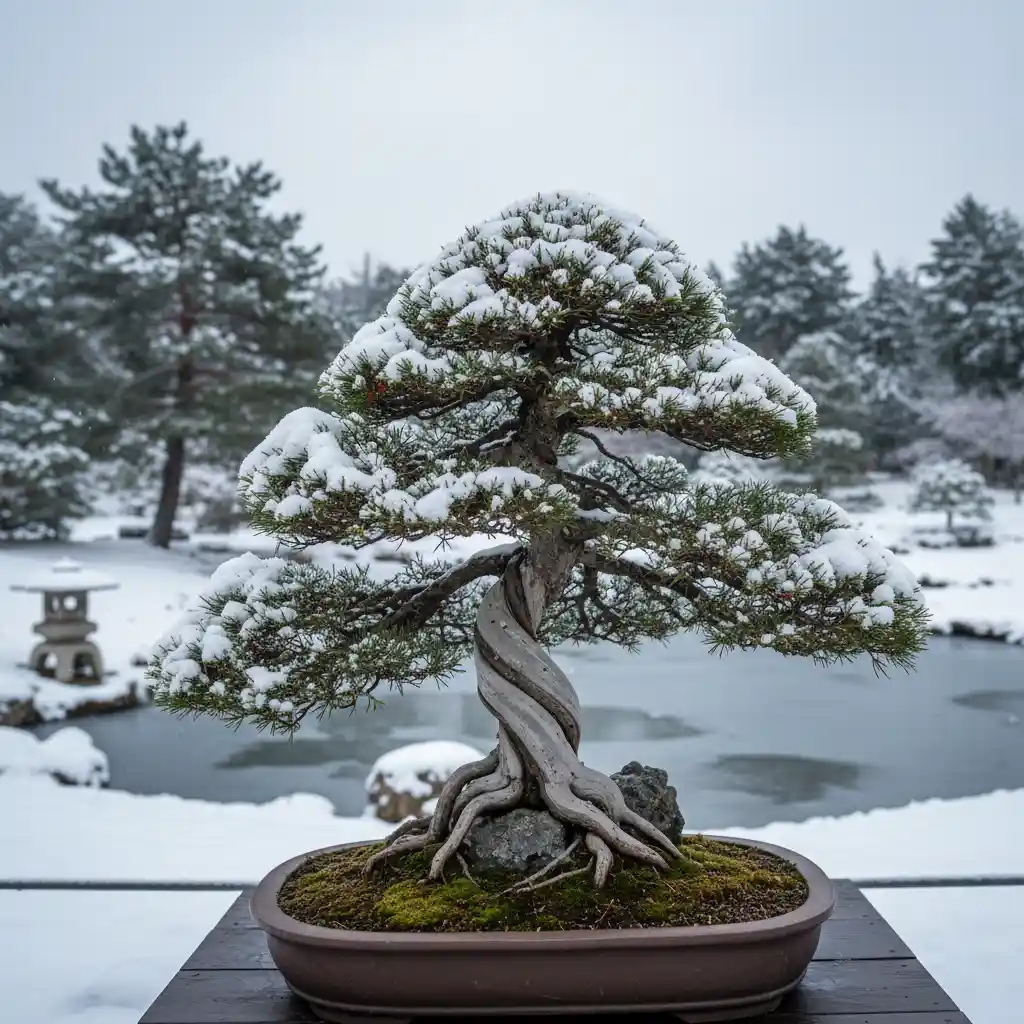 Juniper bonsai in winter